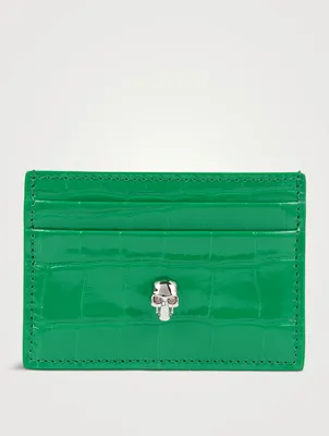 Skull Croc-Embossed Leather Card Holder