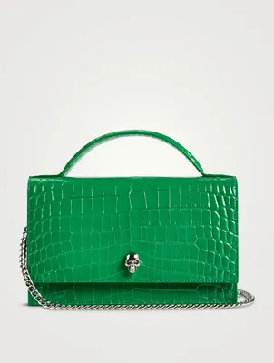Medium Skull Croc-Embossed Leather Top Handle Bag