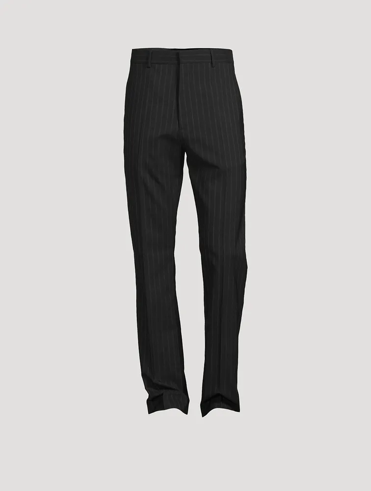 Wool-Blend Pinstripe Relaxed Pants