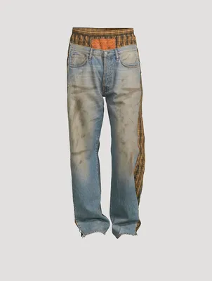 Deconstructed Relaxed Jeans With Poplin Check
