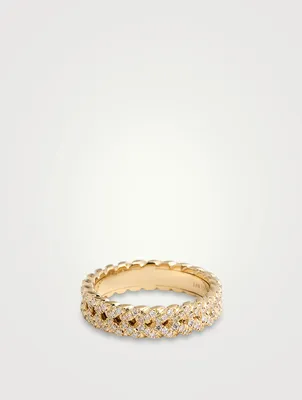 18K Gold Braided Ring With Diamonds