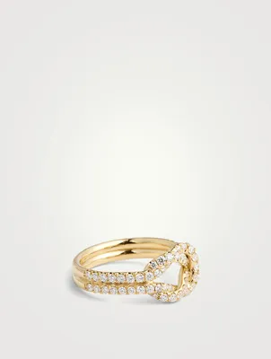 18K Gold Knot Ring With Diamonds