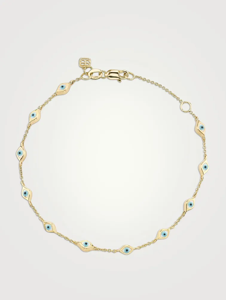 14K Gold Multi Mini Enamel Evil Eye Bracelet