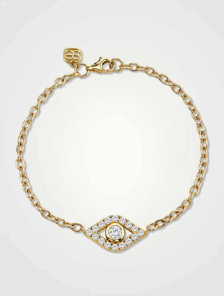 Extra Large 14K Gold Bezel Evil Eye Bracelet With Diamonds