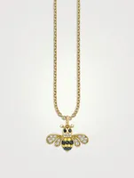 Large 14K Gold Bee Pendant Necklace With Diamonds And Sapphire