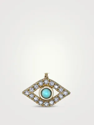14K Gold Evil Eye Charm With Diamonds And Turquoise