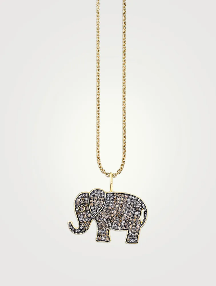 14K Gold Elephant Pendant Necklace With Diamonds