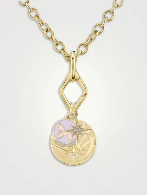 14K Gold Multi Charm Pendant Necklace With Diamonds