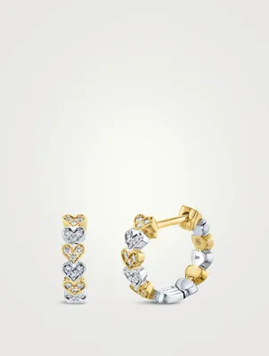 14K Gold Tiny Heart Huggie Hoop Earrings With Diamonds