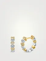 14K Gold Tiny Heart Huggie Hoop Earrings With Diamonds