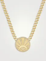 14K Gold Evil Eye Luck Coin Necklace With Pavé Diamonds