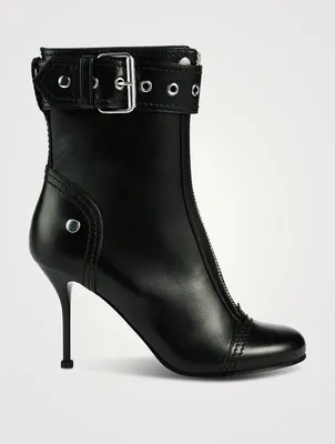 Buckle Leather Ankle Boots