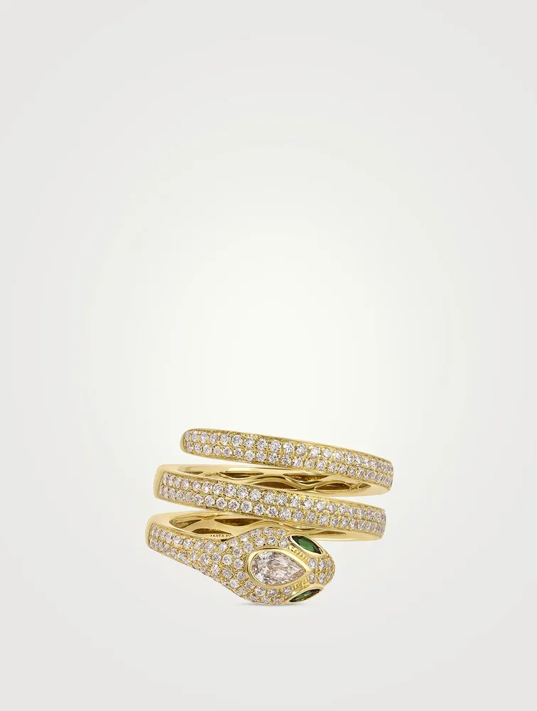 Gold Pavé Snake Coil Ring