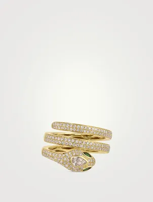 Gold Pavé Snake Coil Ring