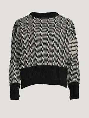 Donegal Wool And Mohair Cable-Knit Sweater With Four-Bar Stripe
