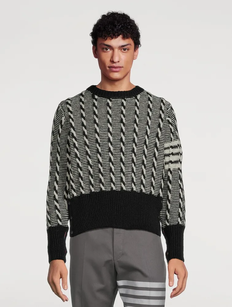 Donegal Wool And Mohair Cable-Knit Sweater With Four-Bar Stripe