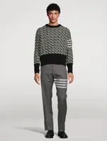 Donegal Wool And Mohair Cable-Knit Sweater With Four-Bar Stripe