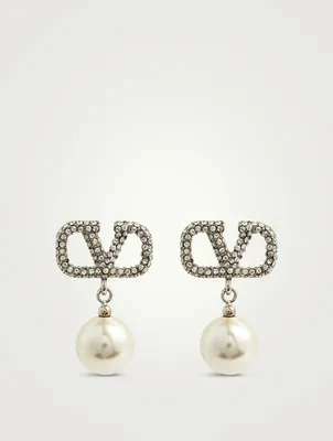 VLOGO Faux Pearl Earrings With Crystals