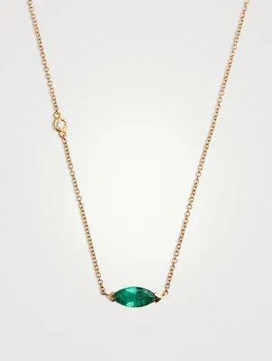 18K Rose Gold Emerald Solitaire Marquise Necklace