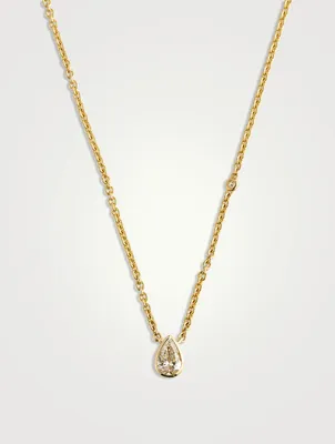 18K Gold Diamond Bezel Pear Pendant Necklace