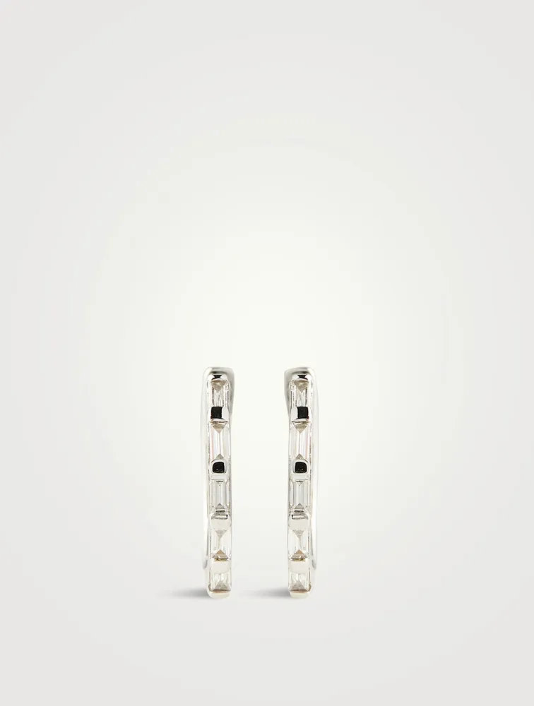 18K White Gold Diamond Baguette Mini Huggie Hoop Earrings
