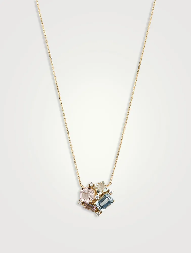 Amalfi 14K Gold Pastel Blossom Pendant Necklace With Diamonds