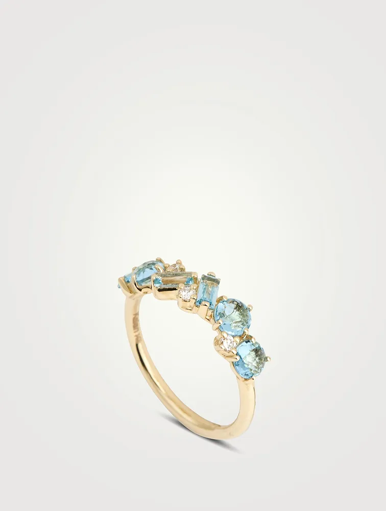 Amalfi 14K Gold Blend White Topaz Half Band With Diamonds