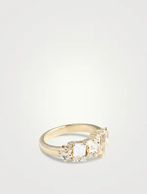 Nadima 14K Gold White Topaz Glimmer Ring With Diamonds