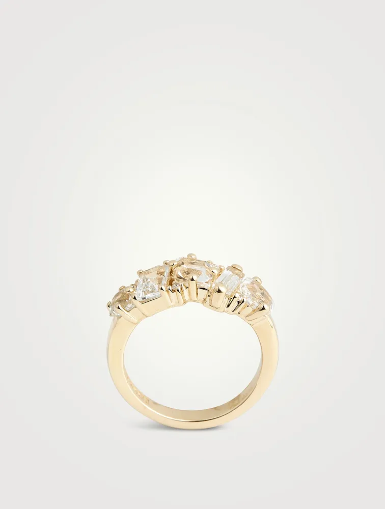Nadima 14K Gold White Topaz Glimmer Ring With Diamonds
