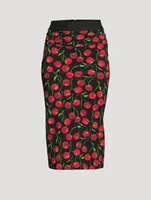 Stretch Midi Skirt Cherry Print