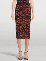 Stretch Midi Skirt Cherry Print