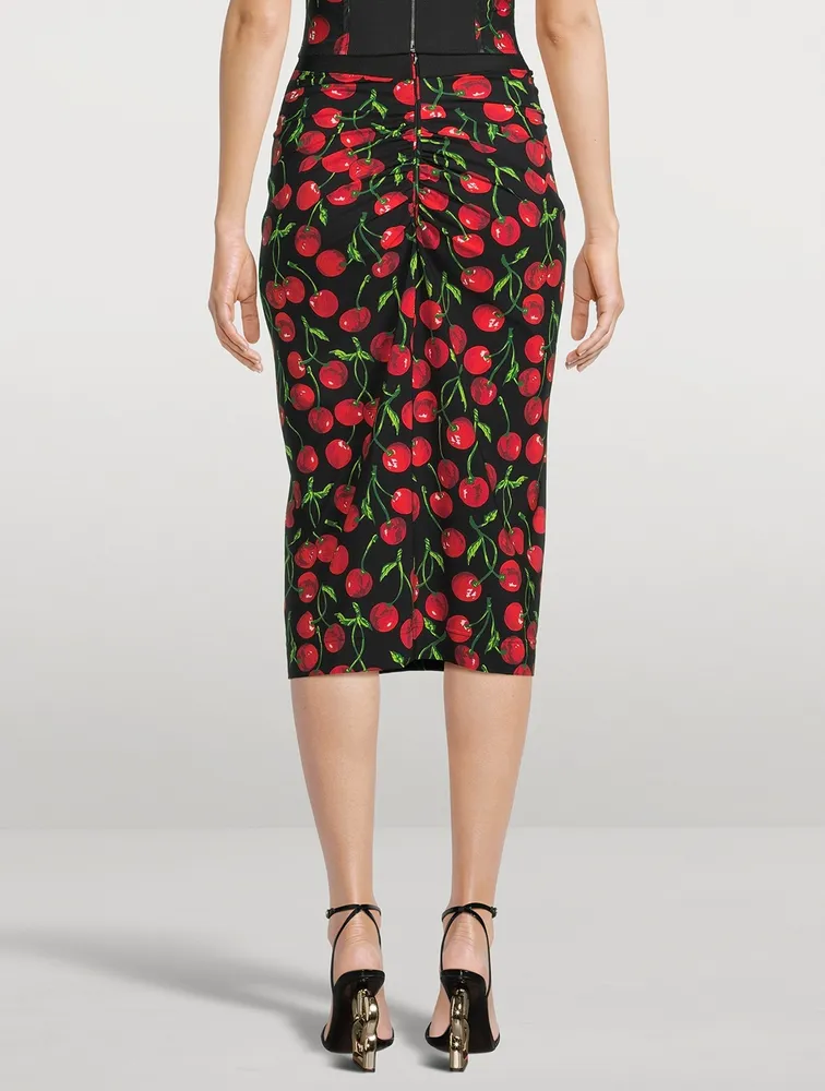 Stretch Midi Skirt Cherry Print