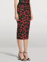 Stretch Midi Skirt Cherry Print