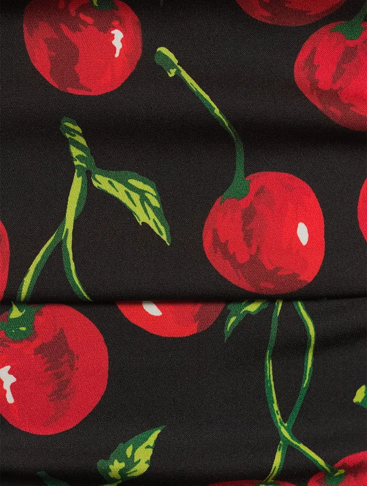 Stretch-Silk Midi Dress Cherries Print