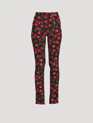 Nylon Stretch Pants Cherry Print