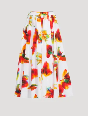 Gathered Midi Skirt Solarised Orchid Print