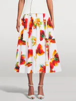 Gathered Midi Skirt Solarised Orchid Print