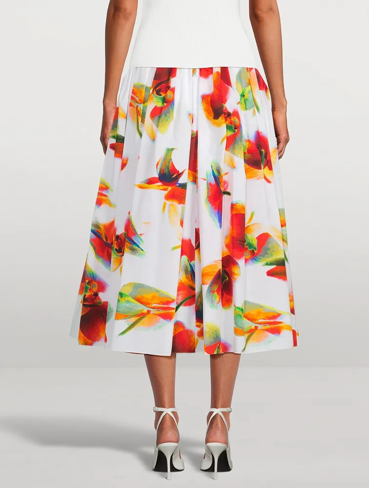 Gathered Midi Skirt Solarised Orchid Print