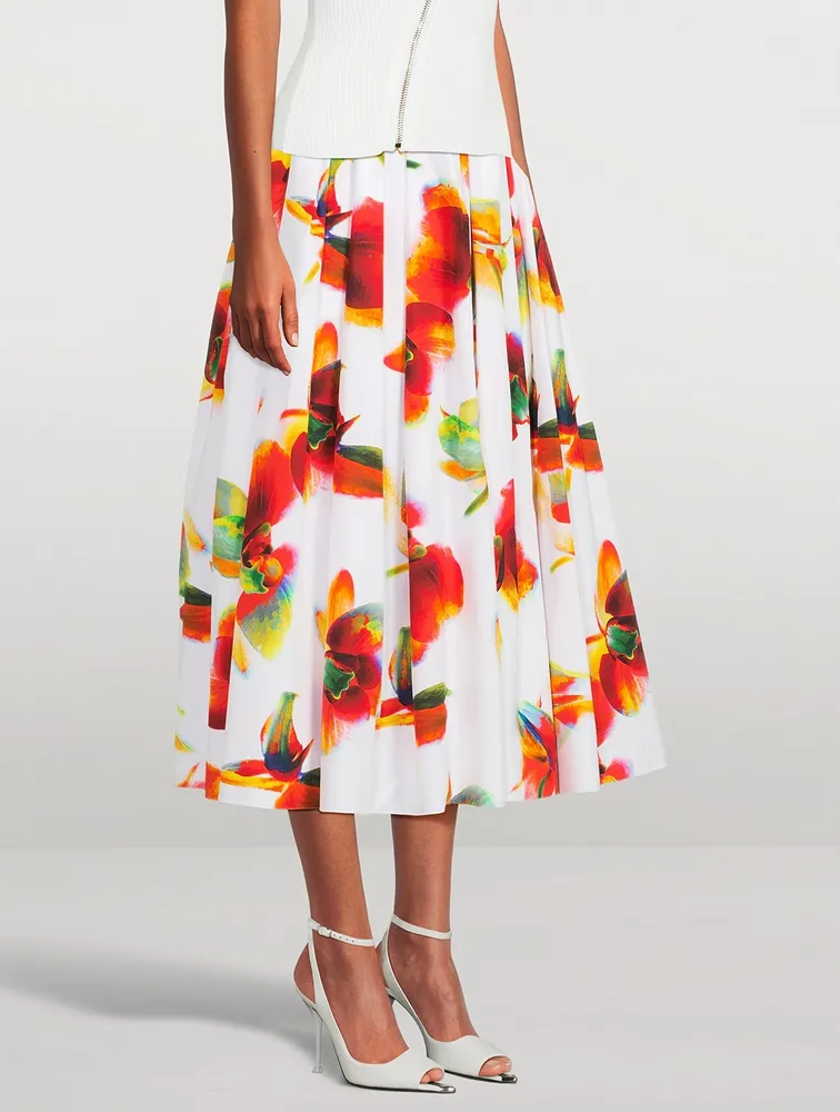 Gathered Midi Skirt Solarised Orchid Print