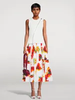 Gathered Midi Skirt Solarised Orchid Print