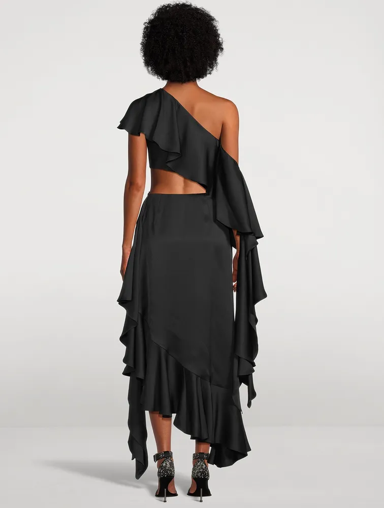 Asymmetric Ruffled Silk Dress