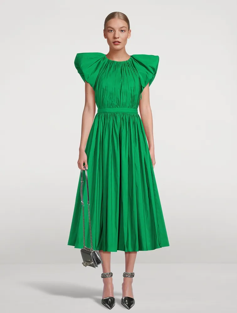 Pleated Polyfaille Midi Dress