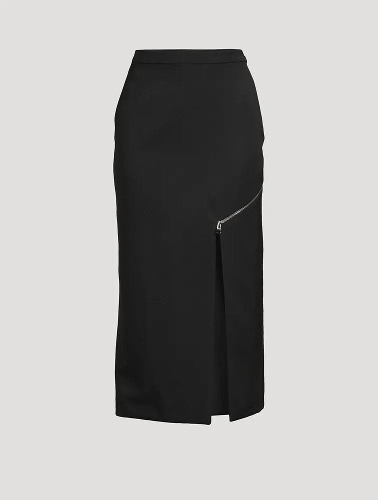 Slashed Wool Pencil Skirt