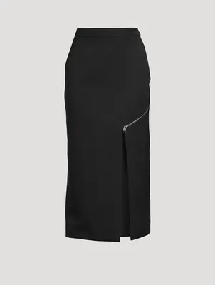 Slashed Wool Pencil Skirt