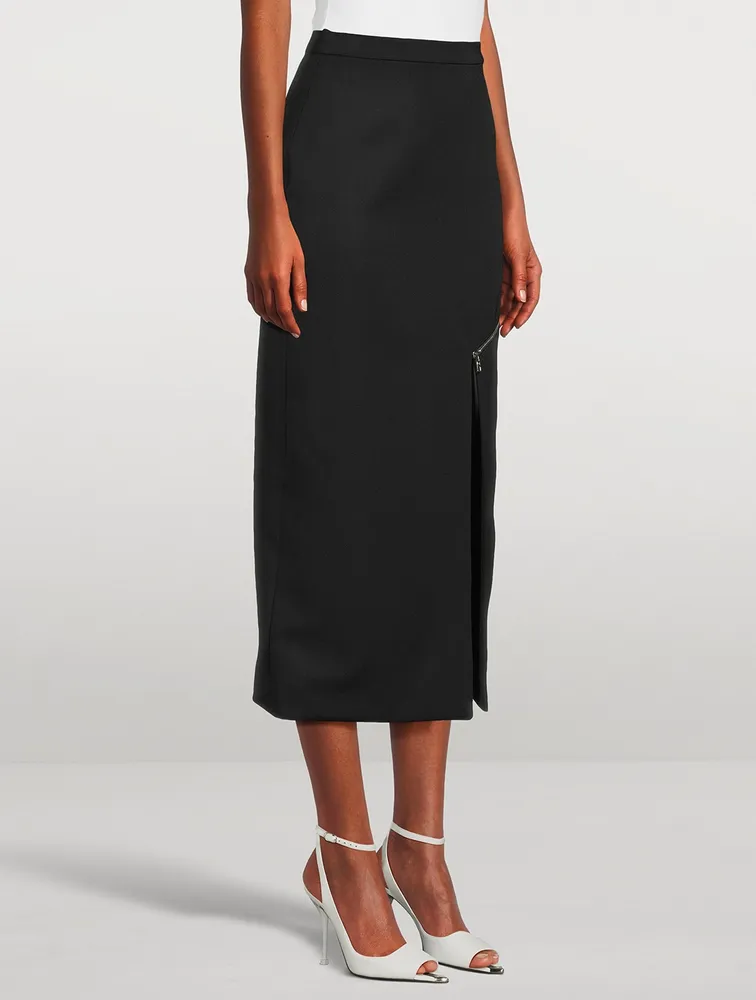 Slashed Wool Pencil Skirt