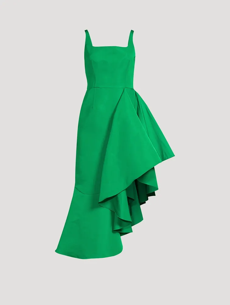 Asymmetric Draped Polyfaille Midi Dress