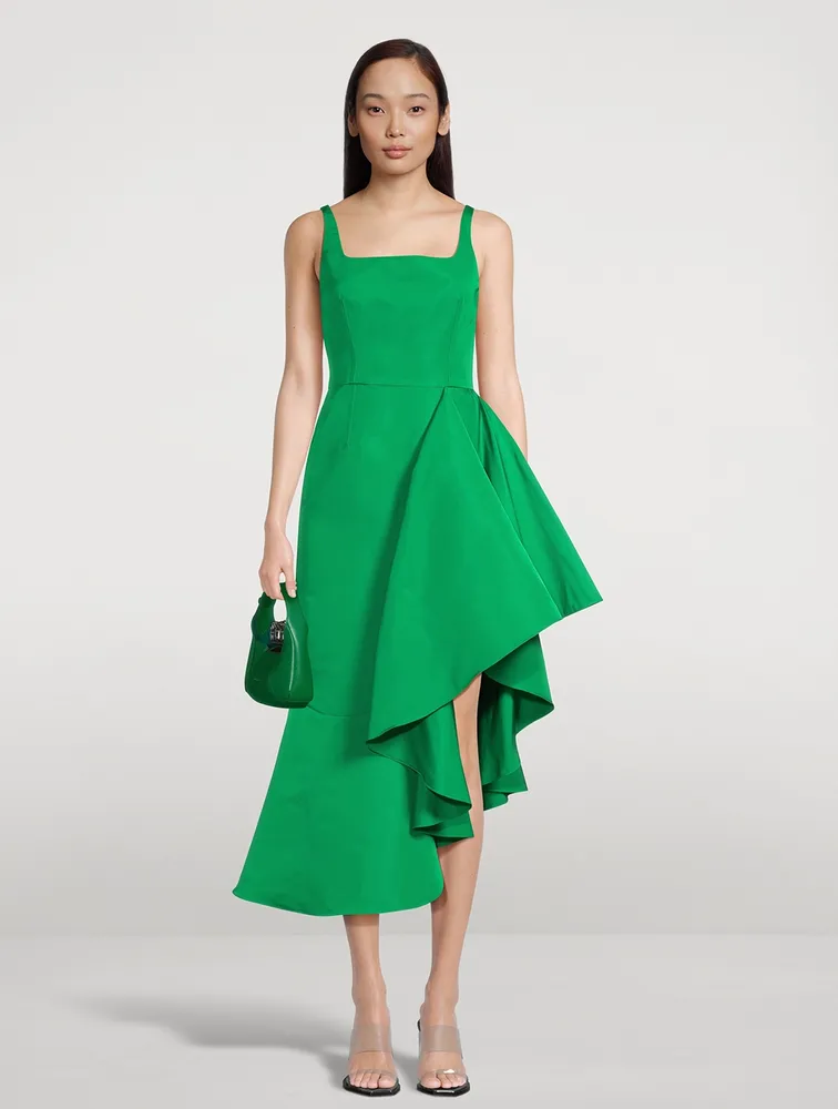 Asymmetric Draped Polyfaille Midi Dress