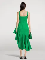 Asymmetric Draped Polyfaille Midi Dress