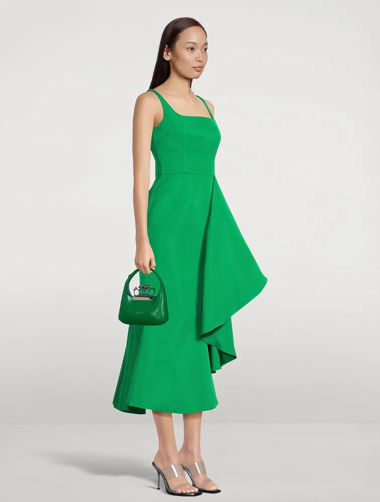 Asymmetric Draped Polyfaille Midi Dress