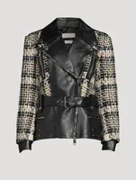 Hybrid Leather And Tweed Biker Jacket
